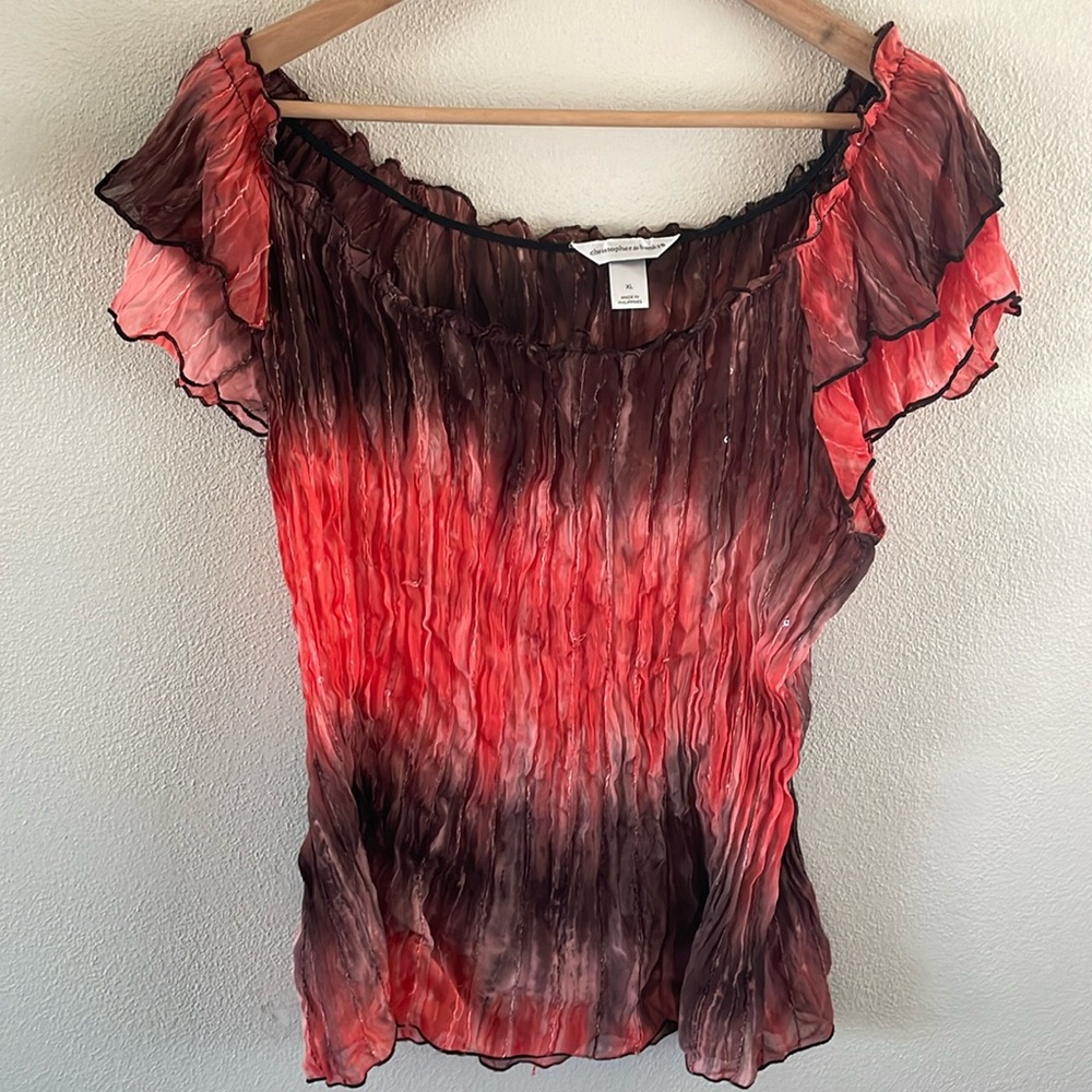 Christopher & Banks crinkle top with sequins | black and red | women’s size XL